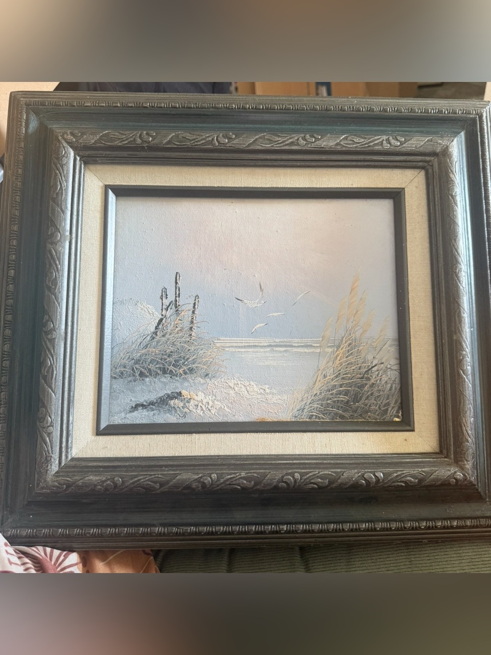 Seaside Dune Oil Painting in Gray and Cream - Unbranded